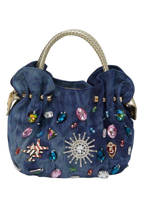 Дамска чанта Joella, деним, един размер, дизайн с цветя, памучна конструкция