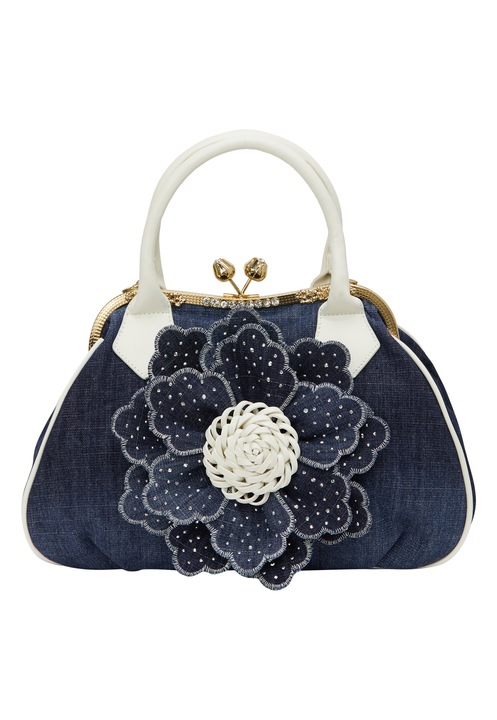 Geanta dama Joella, alb, dimensiune unica, design floral, manere solide