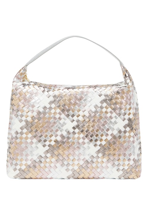 Geanta dama hobo Joella, ecopiele, alb-aurie, one size