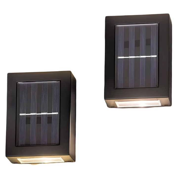 LED соларна апликация Hoff, комплект 2 броя, 5 lm, топла светлина, бяла, IP44