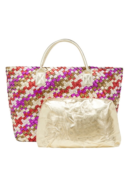 Set de genti trapez 2 in 1, Joella, ecopiele, auriu, one size