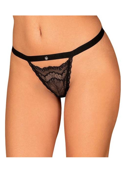 Luka tanga bugyi, fekete, csipke, ezüst díszítés, L-XL INTL