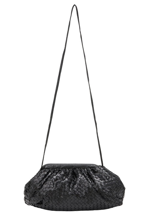 Geanta de umar dama, Joella, neagra, dimensiune unica, design impletit, inchidere cu fermoar.