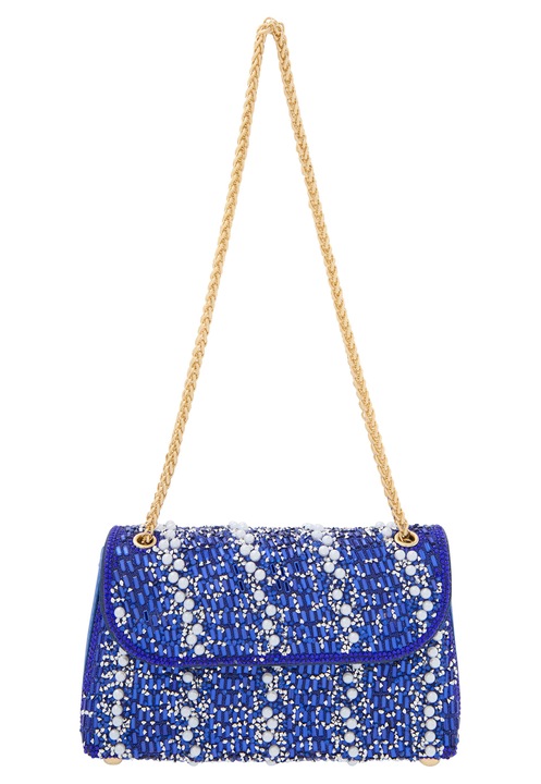 Női táska Joella, fedeles modell, gyémánt mintás, kék színű, egy méret