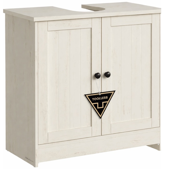 SONGMICS Masca baie pentru chiuveta, suport lavoar, raft reglabil, stil rustic modern, 60x30x61 cm, alb rustic