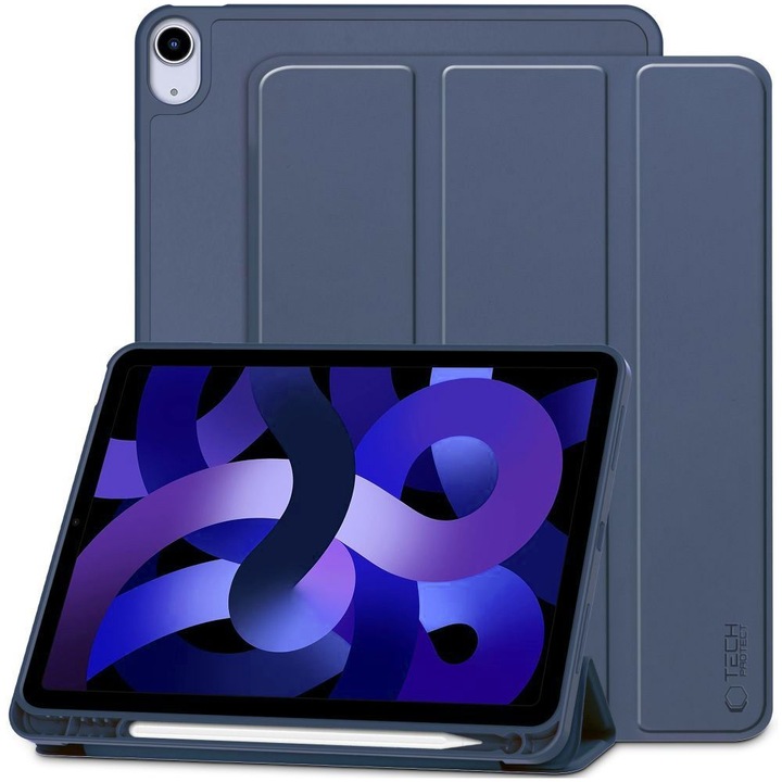 Tech-Protect SmartCase tablet tok, teljes védelem, Apple Pen tartó, sötétkék, iPad Air 10.9 2020-2022, 11 2024-2025