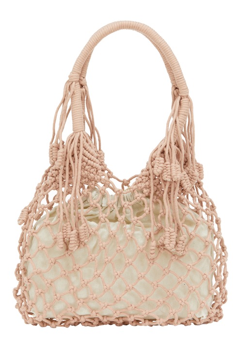 Geanta dama Joella, roz, dimensiune unica, design cu plasa, cu franjuri