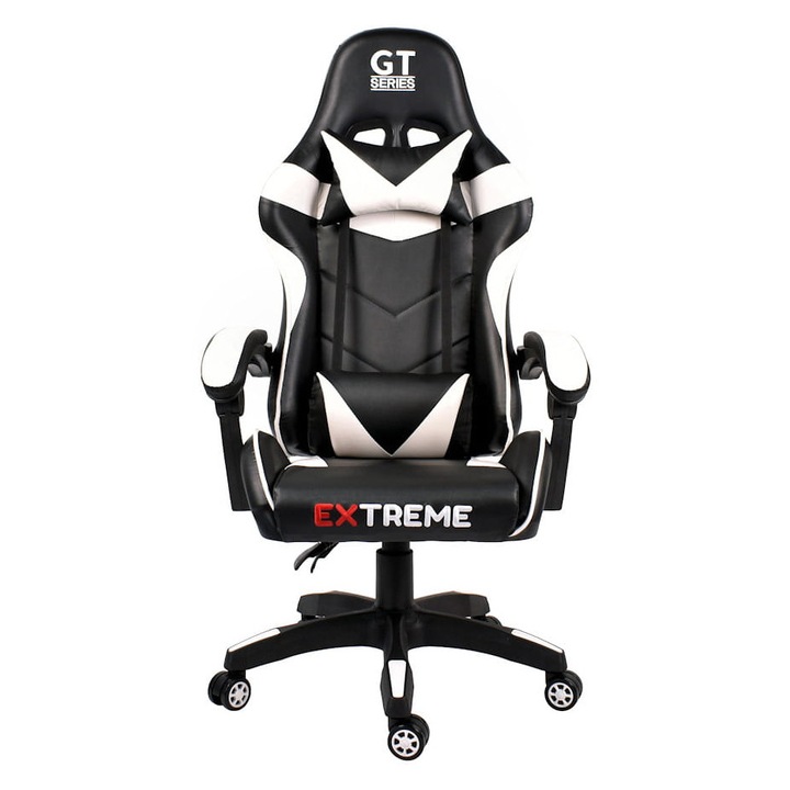 Геймърски стол Luka Extreme GT, черно-бял, 50x49см, регулируема височина 41-51см, с регулируеми възглавници