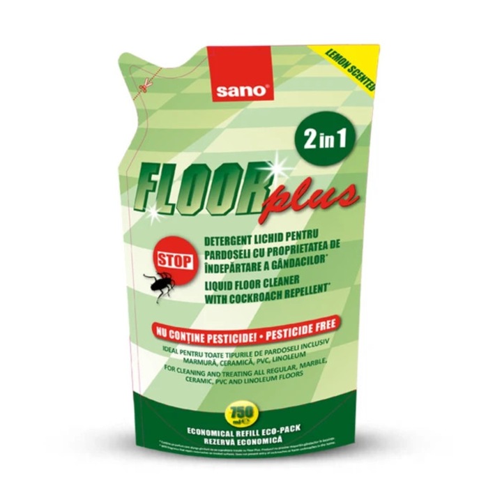 Detergent universal pentru pardoseli Sano Floor Plus, 750 ml, indepartare gandaci, lichid