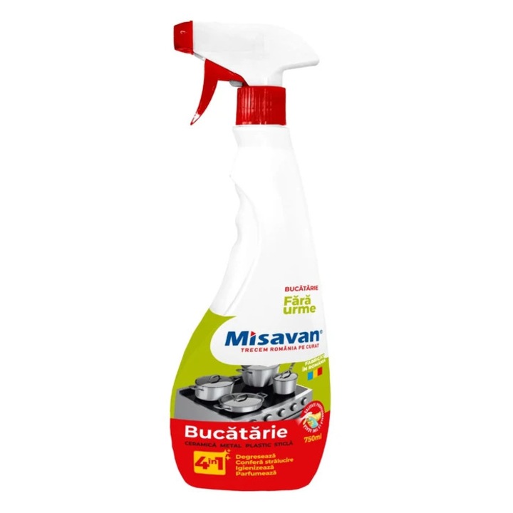 Degresant lichid pentru bucătărie Misavan 4 în 1, 750 ml, degresează, igienizează, parfumare
