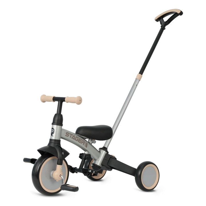 Tricicleta Qplay Stager 3 in 1, argintie, cu roti din spuma, pentru copii 2-6 ani