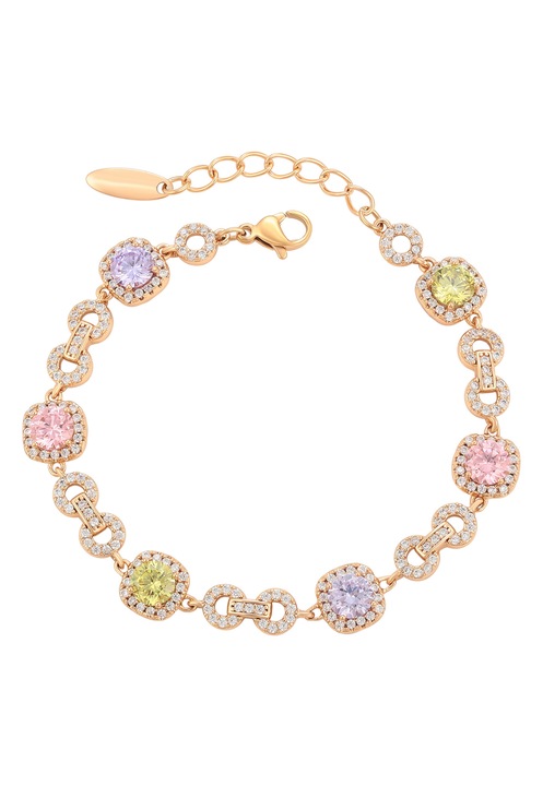 Bratara dama, Joella, roz, marime unica, din cupru cu cristale