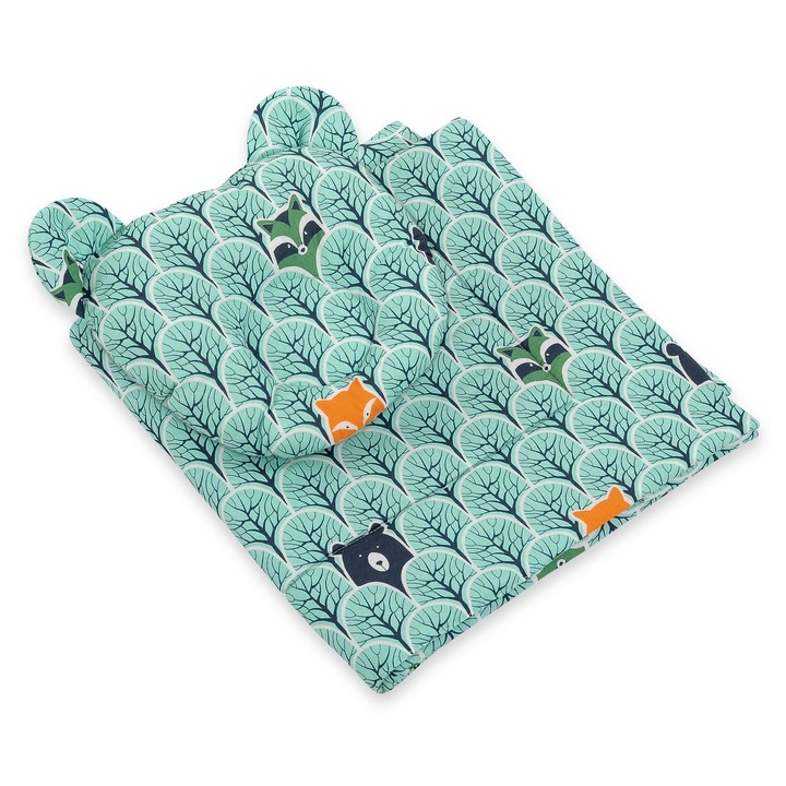 Set lenjerie pentru bebelusi My Sweet Baby, perna profilata Mis 27x25cm, patura 77x77cm, bumbac certificat, mint.