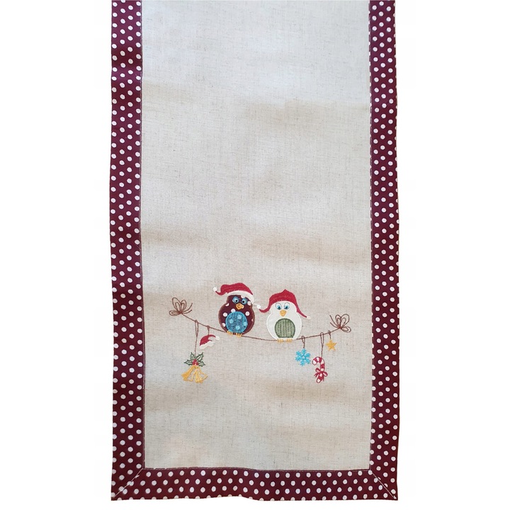 Obrus rectangular NIKO, 50x100cm, 15% len, model cu bufnite, multicolor