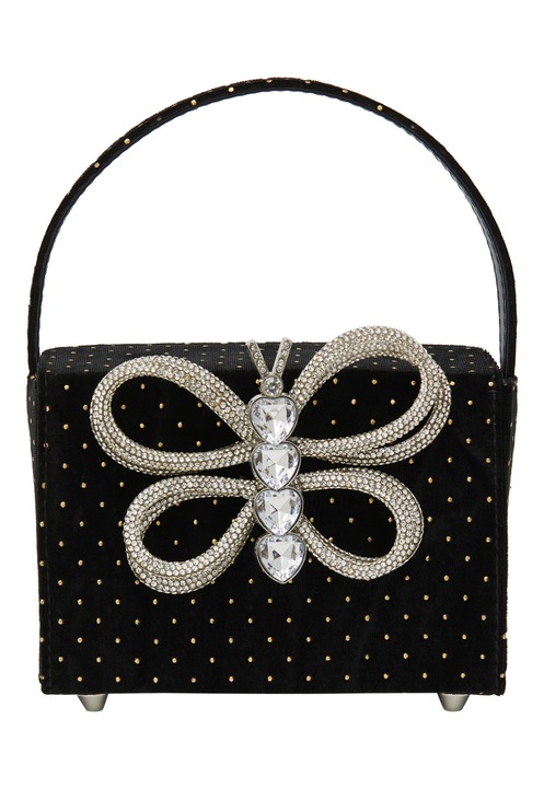 Joella női táska, fekete, uniszex méret, pillangómotívummal és csillogó kövekkel