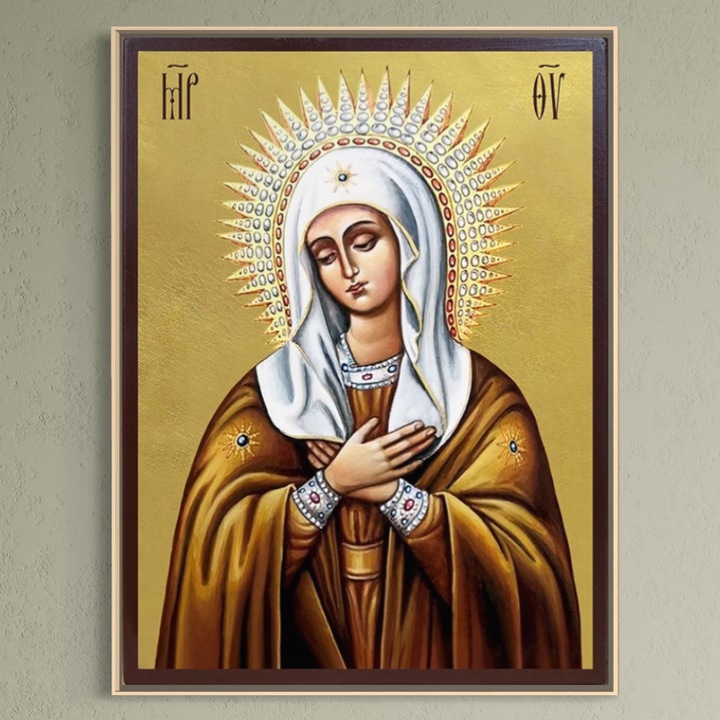 Tablou Canvas Premium, LuxCanva®H1065, Doar Sasiu Lemn, Maica Domnului Protectoare, 75 X 100 CM, Panza Bumbac 100% 400g/m2, Sasiu, Lemn, Icoana, Puritate, Har, Ajutor, Sprijin, Speranta, Mantuire, Mangaiere, Ortodoxie, Fecioara, Living, Dormitor