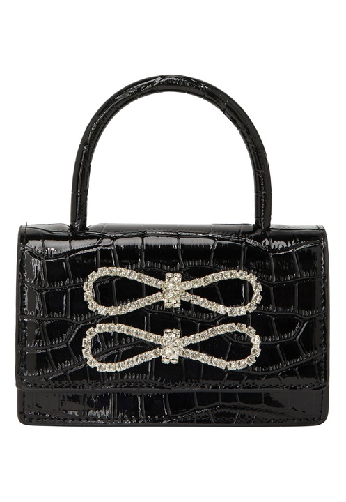 Geanta dama Joella, neagra, dimensiune unica, design aligator, cu lant decorativ