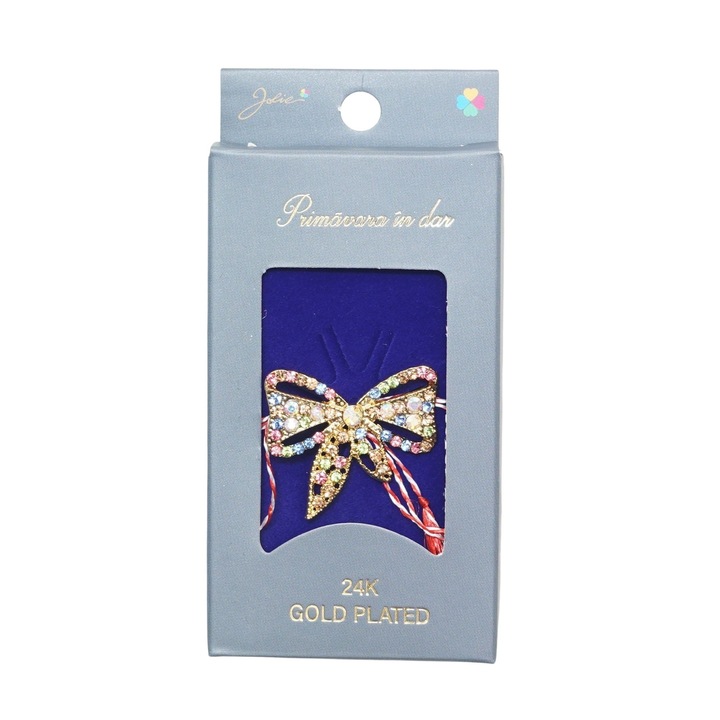 Martisor Brosa Placata cu Aur 24K, Jolie, Ambalaj Carton cu Design, Material Metal, Model Fundita, Dimensiune Brosa 2 - 3 cm, Multicolor