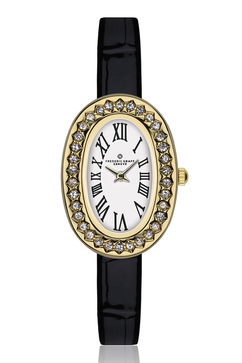 Frederic Graff, Bőrszíjas karóra kristályokkal díszítve, Fekete