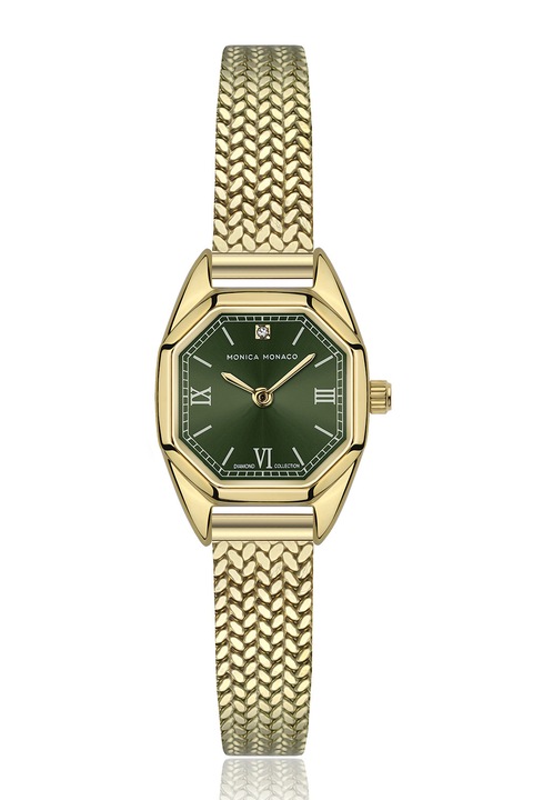 Monica Monaco, Ceas de otel inoxidabil cu logo si diamant pe cadran, Auriu