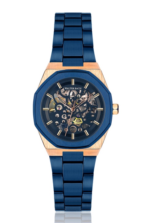 Walter Bach, Ceas automatic de otel inoxidabil, Auriu, Albastru royal
