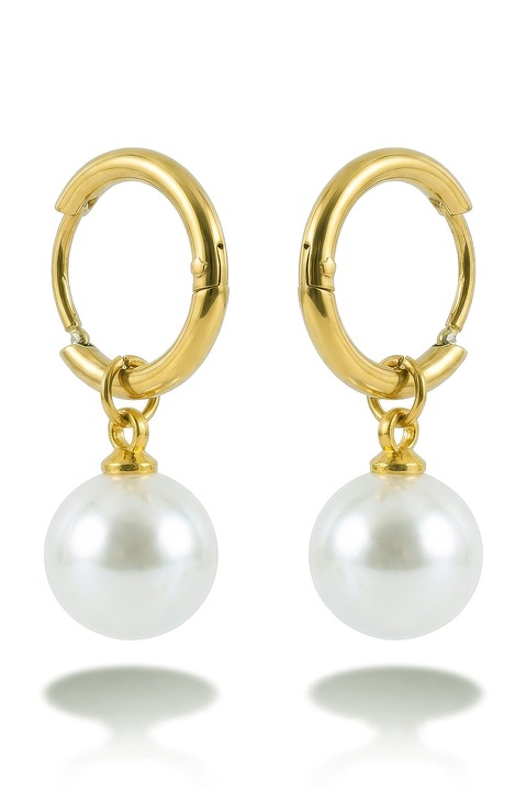 Emily Westwood, Cercei placati cu aur de 18K, cu perle, Auriu, Alb optic