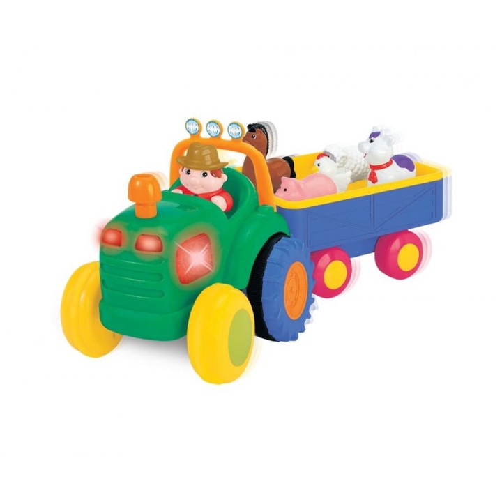 Tractor de jucarie cu remorca, 5 animale, 12m+, multicolor