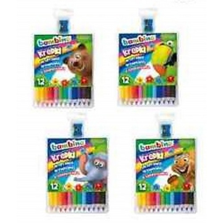 Creioane colorate St.Majewski, set 12 culori, incluzand auriu si argintiu, cu tempera, din lemn