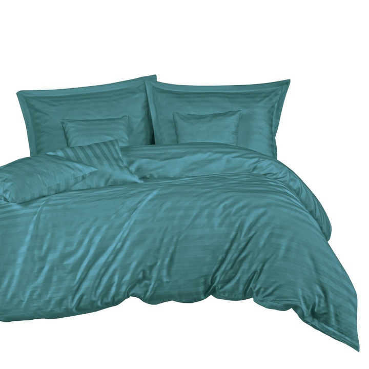 Darymex ágynemű, 180x200cm, 7 részes, bambusz, pamut, türkiz, csíkos