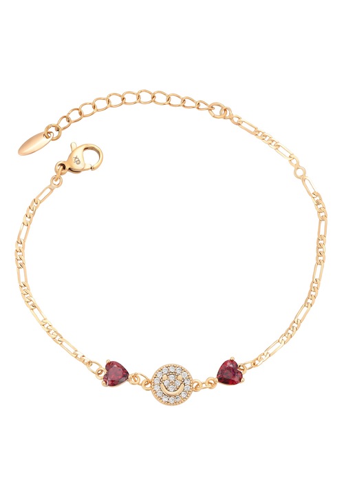 Bratara dama, Joella, Figaro, cu zirconii in forma de inima, aurie, one size