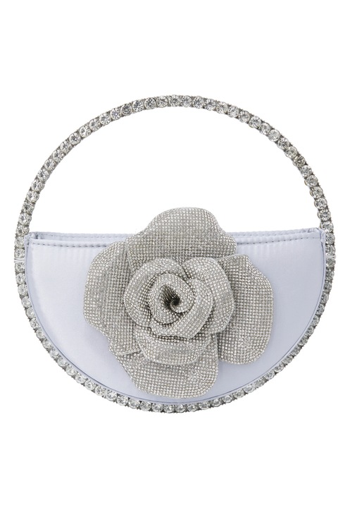 Joella női táska, kerek modell, virágmintás textúra, ezüst, one size