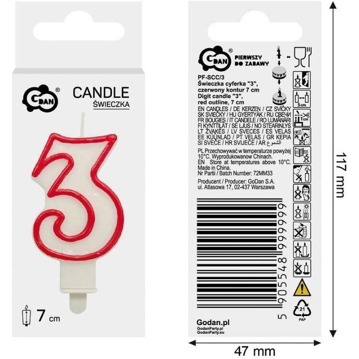 Свещ Godan, червена, 7см