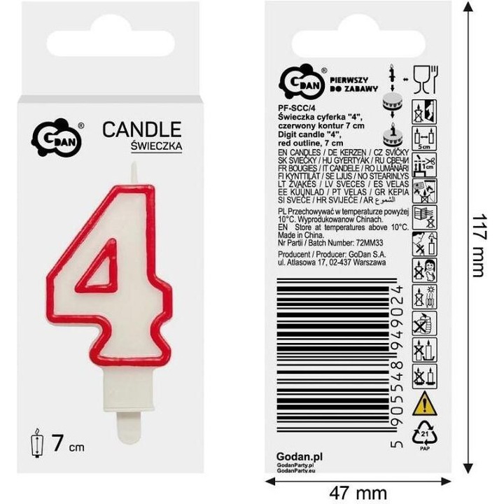 Свещ Godan, червена, 7 см