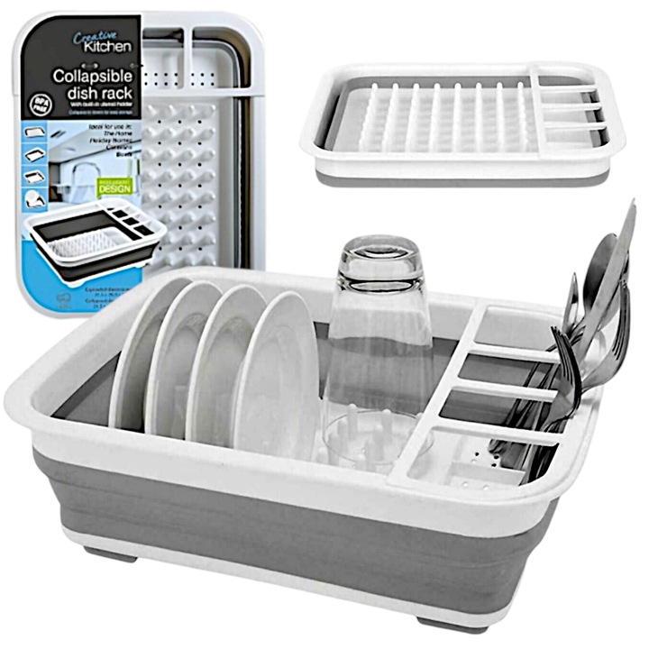 Scurgator vase pliabil, JDS, silicon, alb-gri, 36x30,5x11cm