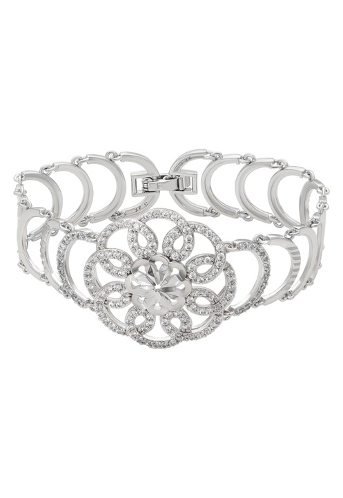 Bratara dama, Joella, motiv floral, argintie, one size