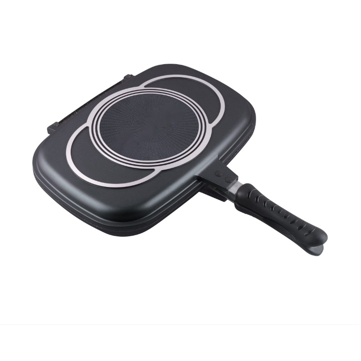 Tigaie dubla grill ATT, dreptunghiulara, aluminiu, 36x24x7.5 cm, negru