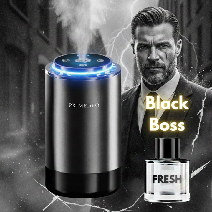 Odorizant Auto Profesional PRIMEDEO®️BLACK BOSS, 7 Lumini Ambientale, 4 Moduri de Difuzie, Proiectie de Stele, Odorizant Masina Aroma FRESH OCEAN, Pornire/Oprire Automata, Difuzor Aromaterapie Auto