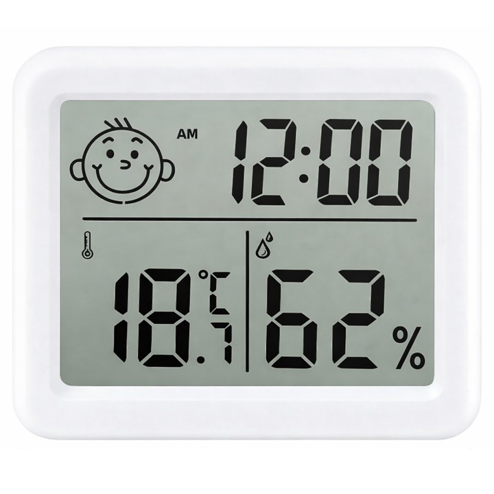 Termometru Higrometru Digital BOGADINI, Afisaj LCD Mare, Alb, Montare pe Perete sau Suport