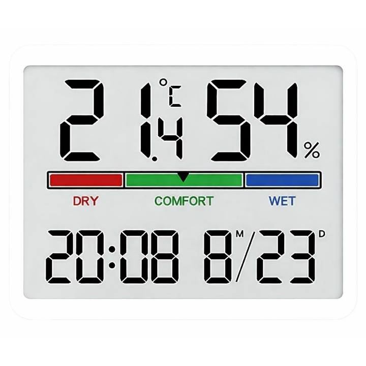 Termometru și Higrometru BOGADINI, digital, alb, 9.5x7cm, cu afișaj LCD mare, portabil