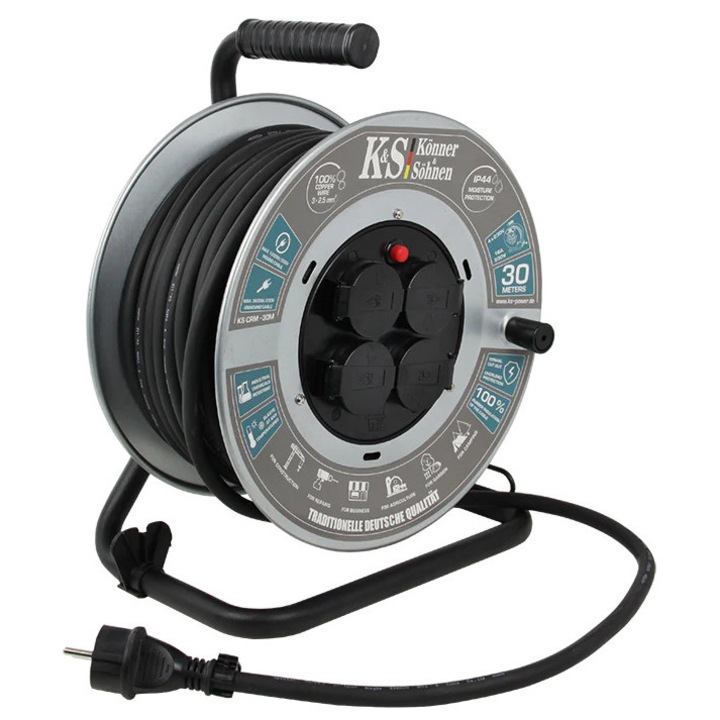 Prelungitor tambur 3x2,5mm, 30m, 3600W, IP44, metalic