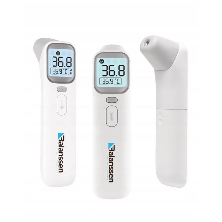 Termometru fara contact Balanssen, afisaj cu patru culori, masurare rapida, set cu 2 baterii AAA