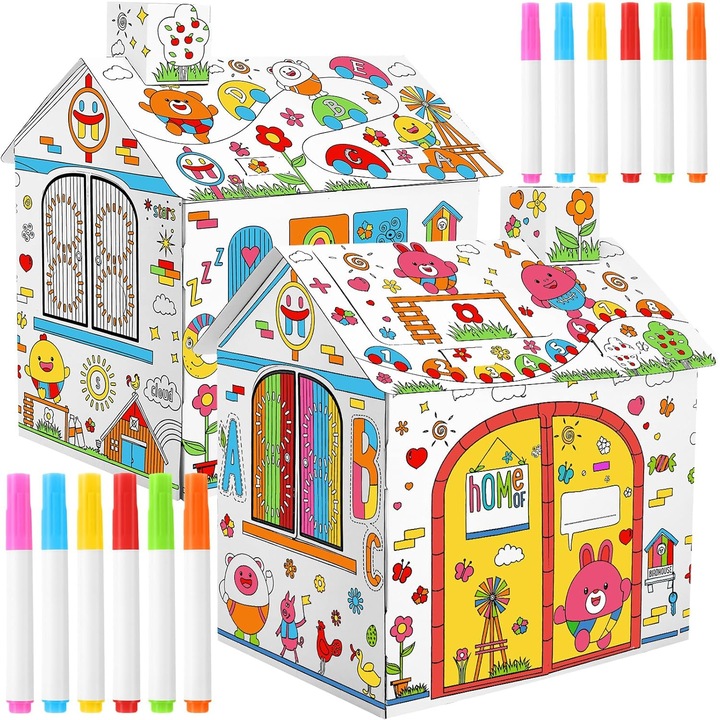 Casută de asamblat și desenat, set 6 carioci, 45x43x70cm, alb/negru