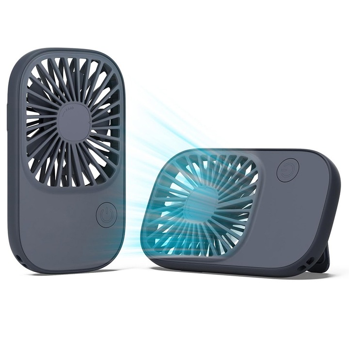 Преносим вентилатор Comando Power Ice, компактен, преносим, 3 степени на скорост, ергономичен дизайн, 13 часа непрекъсната работа, USB тип C захранване, 2000 mAh батерия, син