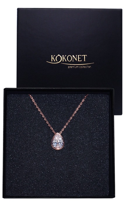 Colier rose gold reglabil lacrima boho glam clasic bijuterii de nunta, colier aur roz lacrima elegant motiv geometric cutie