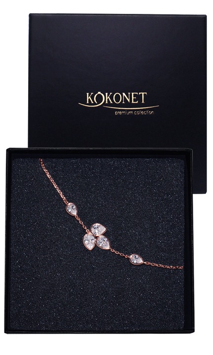 Bratara frunzulite moderna regulabila cu cutie spectaculoasa, bratara de nunta aur roz lacrima reglabila stralucitoare swarovski