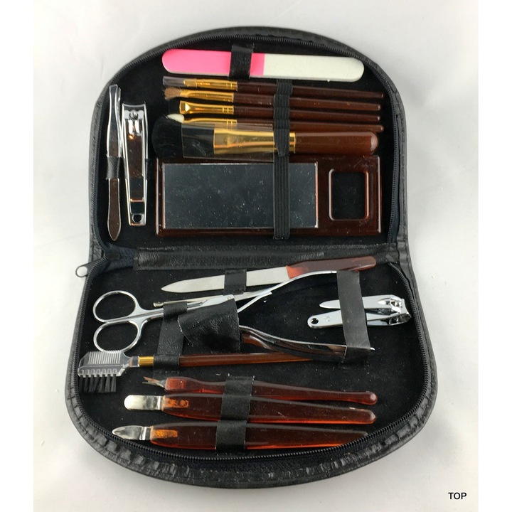 Trusă unghii WSC, 18 piese, cu mini-oglindă și instrumente pedichiură, multicolor