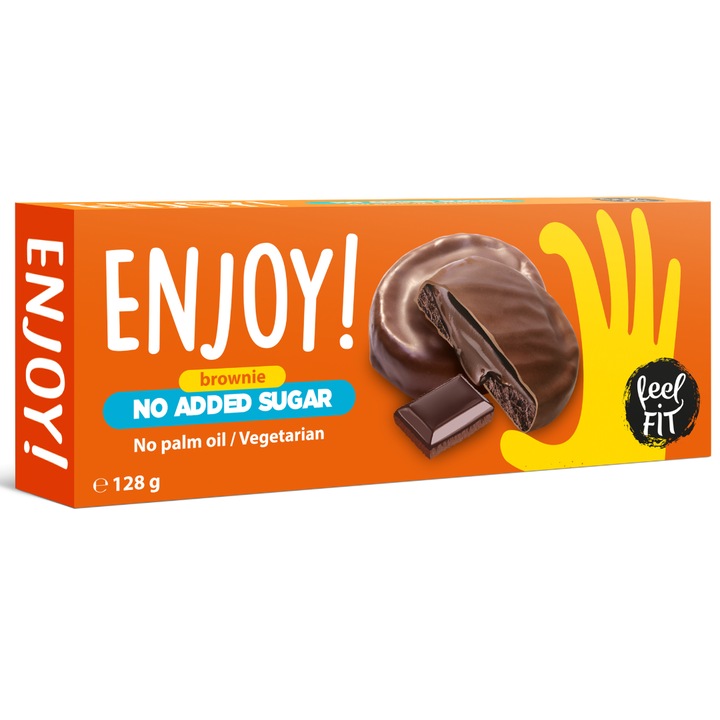 Biscuiți brownie, Feel Fit, cu cremă de cacao, fără zahăr adăugat, ciocolată neagră, 128g