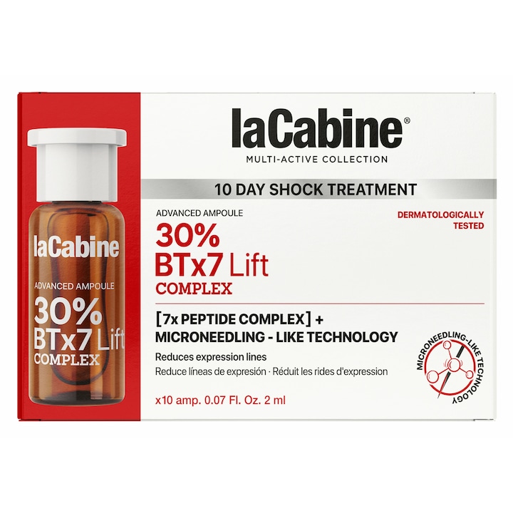 Fiole tratament, LA CABINE, BTx7 Lift 30%, 10 fiole x2ml, efect microneedling, fermitate ridicata