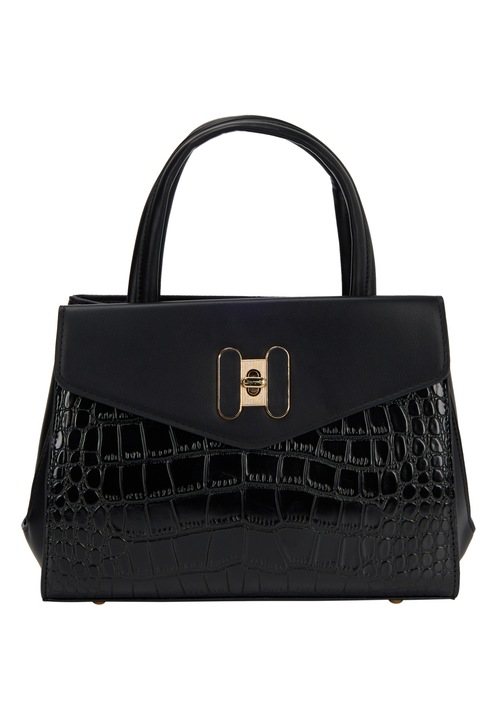 Joella női táska, fekete, egy méret, PU anyag, elegáns design aligátorbőr részletekkel.