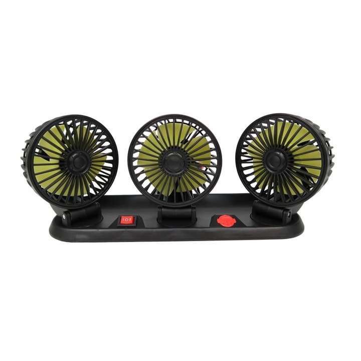 Ventilator auto Zâna Casei triplu 12V, 3 capete rotative, înălțime reglabilă, 2 viteze, montaj pe bord